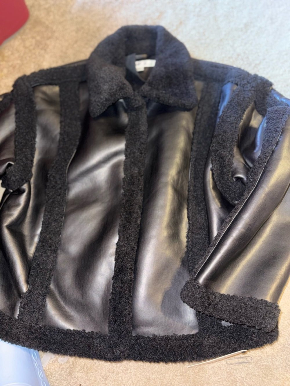 Kenneth Cole New York Black Faux Leather Sherpa Lined Women’s Jacket LARGE NWT